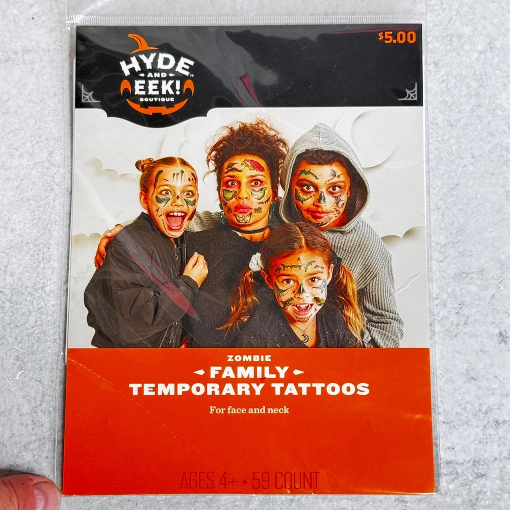 Hyde and EEK Boutique Zombie Family Temporary Tattoos Face Neck 59ct Halloween